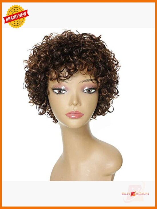 Short Curly Human Hair Wig 150% Density Glueless Pixie Cut Bouncy Curls Wear
